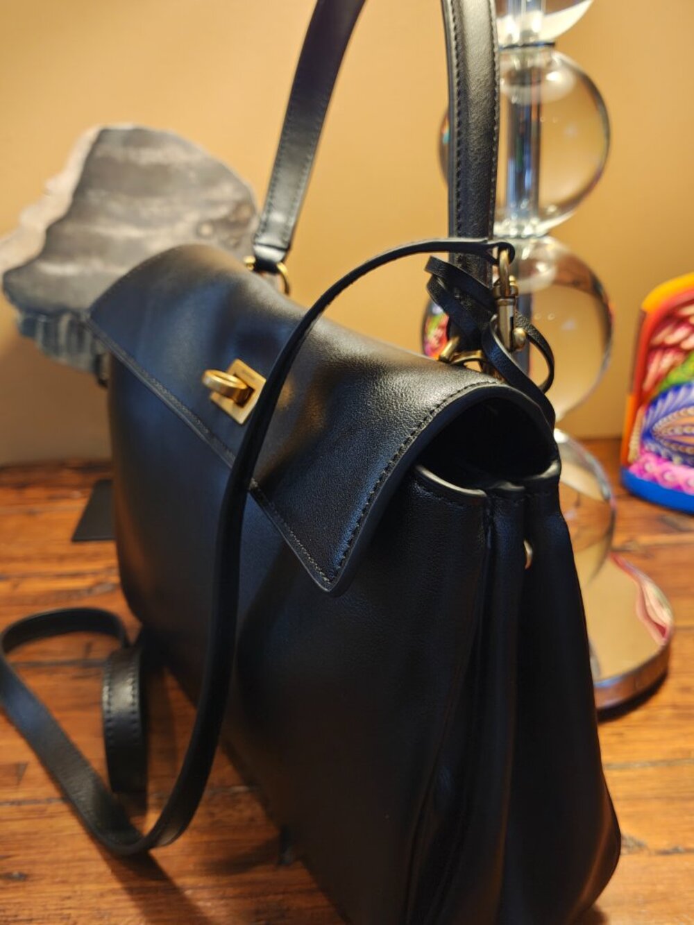 Balenciaga Women's Rodeo HandBag in Black,Smooth Calfskin Aged-Gold Hardware - Picture 4 of 16